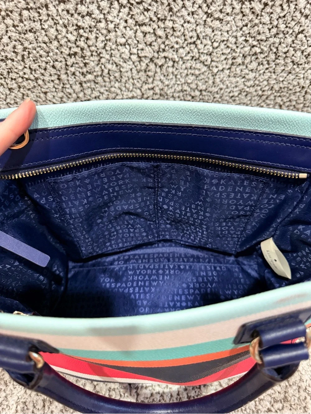 Kate Spade Wellesley Striped Mini Tote + Matching Wallet Set — Navy Multicolor